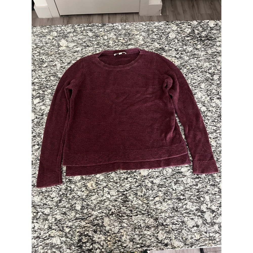 Ann Taylor LOFT Cropped Sweater Womens Large Burgundy High Low Hem Side‎ Slit